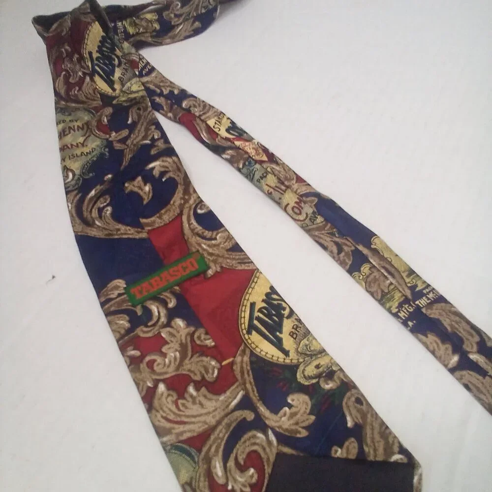 Tabasco Hot Sauce Tie Necktie Men 100% Silk Gold Red Blue